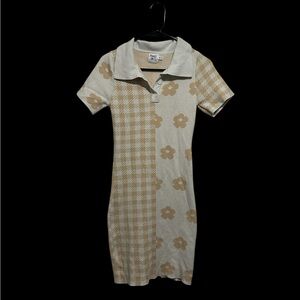 Retro Collared Floral and Plaid Collared Mini Dress S/M
